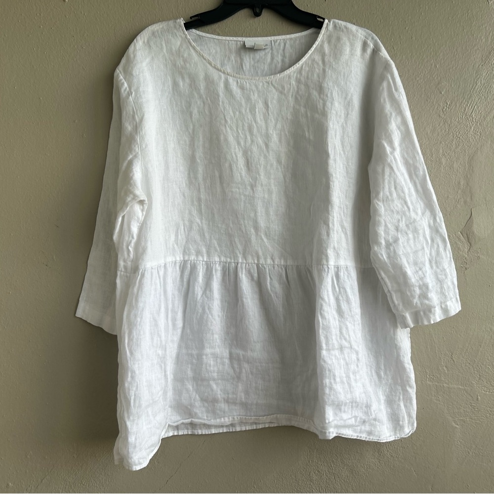 J. Jill Women's  White Linen Tunic Top Blouse Size Medium